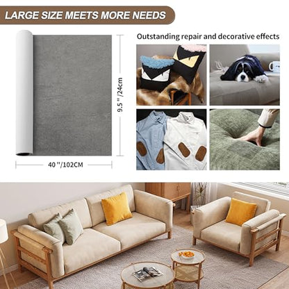 Azobur Sofa Fabric Repair Patch, Oversized Microfiber Patch，Self Adhesive Fabric Sofa Patch Repair Fabric,Super Cost-Effective Combination (Gray) - color: Gray, size: 9.5" x 40"-1 PCS