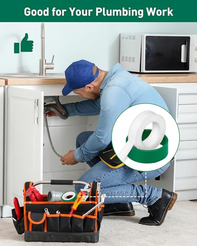 4 Roll Plumbers Tape, -374 to 536 Degree F Temperature Range, Teflon Plumbing Tape, High Density 0.45g/cm, Used for Water Pipes, faucets, valves, L 390 in x W 0.47 in³.Green - style: Green 0.47 in *4 Roll