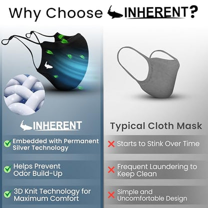 INHERENT Premium Traveler's Face Mask with Anti-Odor SILVERbac | Reusable, Adjustable, Comfortable - style: Black - Medium
