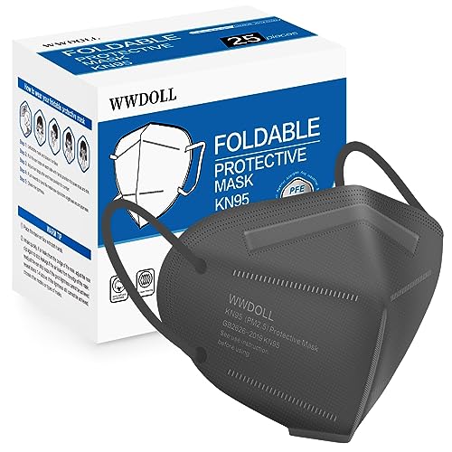 WWDOLL KN95 Face Mask 25 Pack, 5-Layers Breathable Disposable KN95 Masks - color: Gray