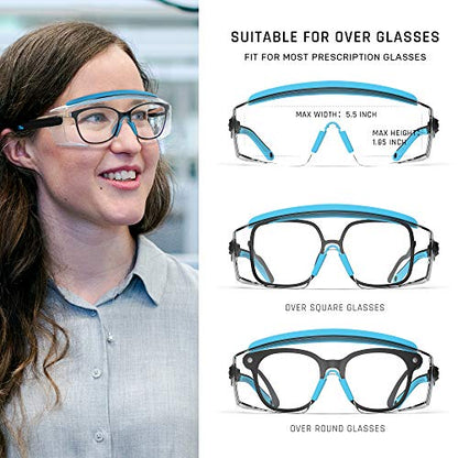 Anti Fog Safety Glasses Safety Goggles Over Glasses Protective Glasses with Anti Scratch Lenses Adjustable - color: Sky Blue