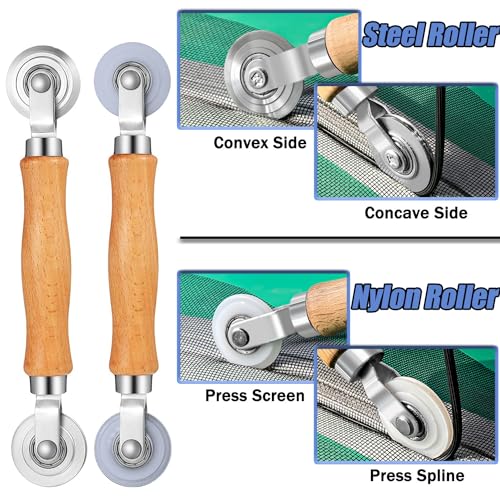 King&Charles Window Screen Door Repair/Replacement Kit, Include Black Screen Mesh 48"x118"+ 2 Roller+50Ft Spline+8Clips+Hook, 6 in 1 Window Mesh Kit, Steel/Nylon Bearing Roller - color: Black, size: 48"×118" Kit