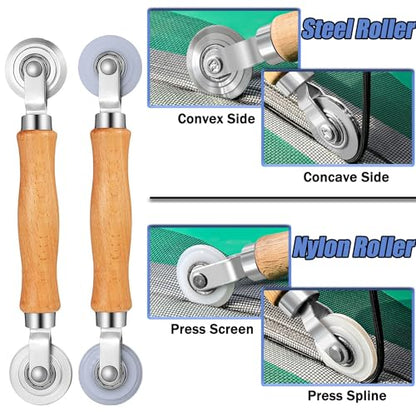 King&Charles Window Screen Door Repair/Replacement Kit, Include Black Screen Mesh 48"x118"+ 2 Roller+50Ft Spline+8Clips+Hook, 6 in 1 Window Mesh Kit, Steel/Nylon Bearing Roller - color: Black, size: 48"×118" Kit