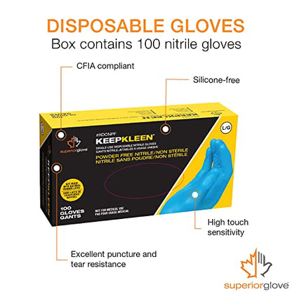 Superior Glove KeepKleen Contour Work Nitrile Gloves (100 Count) Latex Free Glove, Disposable Gloves, Powder Free, 9" Length - RDCNPF (Large)
