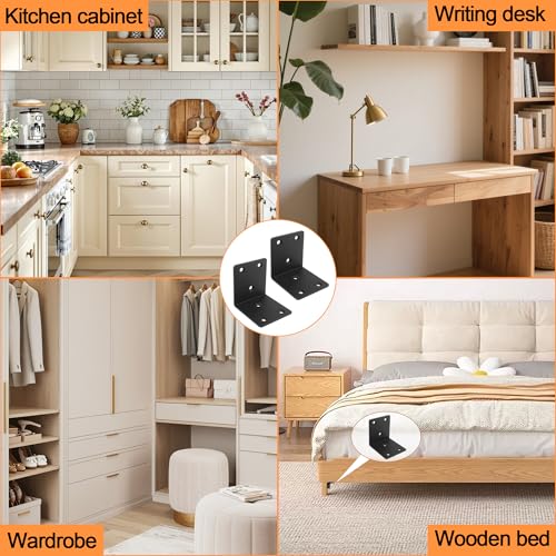 30 Pack Angle Brackets, 2" x 2" Black Heavy Duty Stainless Steel Corner Brace, L Shaped Shelf Bracket 90 Degree Corner Bracket for Wood Furniture Cabinets Shelves - size: 2"x2"(black)