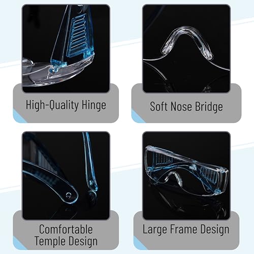 UNCO- Safety Goggles Over Glasses, Protective Goggles, Anti Fog, Work, Safety Glasses Over - color: Light Blue, size: 1 Pack