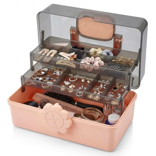 Pulseplay 3-Layer Hair Accseeories Organizer Box for Girls Portable Craft Organizers and Storage with Handle Multipurpose Plastic Storage Box for Hair Accessories,Jewery,Sewing,Art Supply,Nail