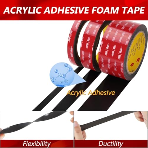 3M Double Sided Tape 1"×16.4ft 5925 Black Mounting Tape Heavy Duty Waterproof Foam Tape Strong Adhesive for RV LED Strip Light Décor - size: 1" ×16.4ft