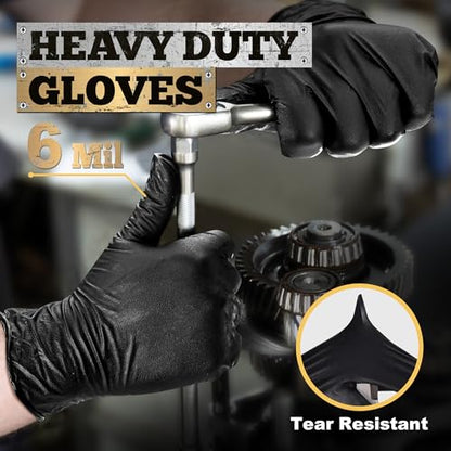 TitanFlex Heavy Duty Black Nitrile Gloves, 6 Mil, Fully Textured, Mechanic Disposable Gloves, Latex Free, Powder Free - color: 08 Black (L, 1000ct)