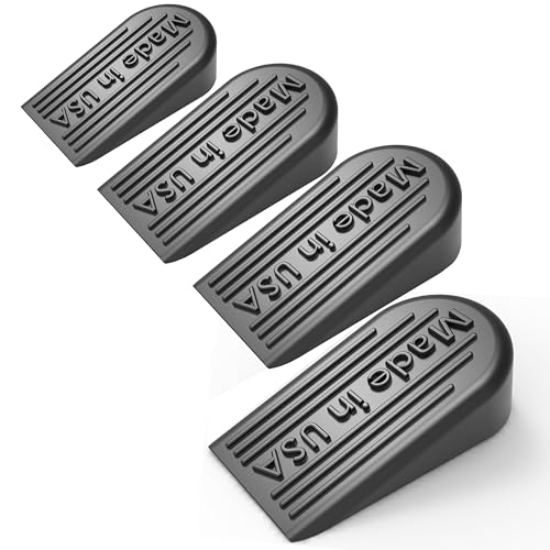 Rubber Door Stoppers for Bottom of Door Made in USA - Door Stop Wedge for Carpet, Tile, Concrete Floor, Heavy Duty for Commercial & Home - 2.1 x 1.3 x 4.3 Inches - Black, 4 Pack - color: Black
