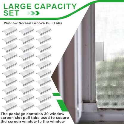 Universal Aluminum Window Screen Pull Tabs Replacement, 30-Pack Durable UV-Resistant Breakage-Proof Flat Groove (C-Shaped) Clip Tabs - Better Than Plastic