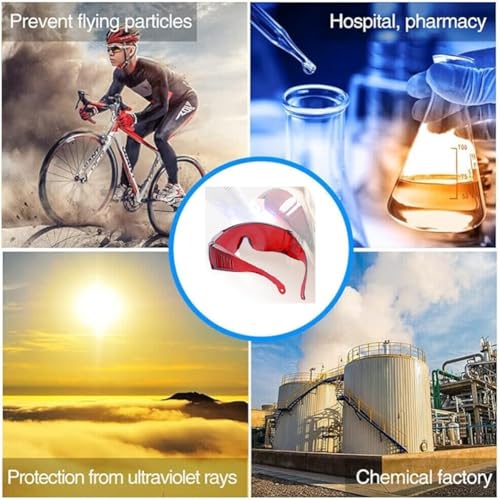 Red Safety Glasses Dental Lab Protective Goggles Over Glasses Wrap Around Clear Eye Protection Protective Eyewear Safety Goggles With Wide Vision, UV Protection, Scratch Resistant, Splash Proof