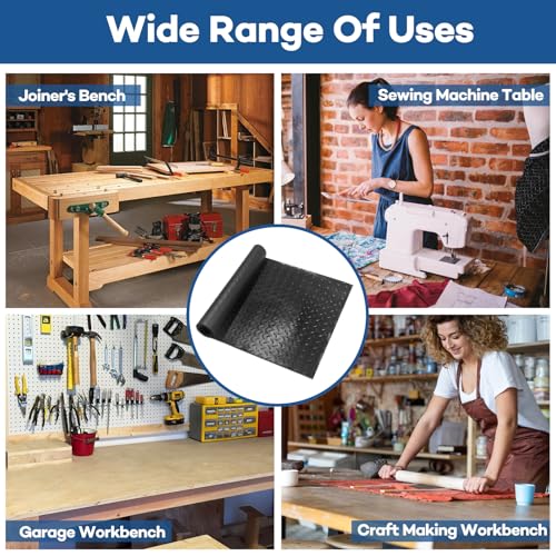 48" x 17" Work Bench Pad PVC Workbench Mat with Non-Slip Steel Plate Texture, 1.5mm Thick Scratch & Stain Resistant Surface for Woodworking, Crafting, DIY Projects and Tool Protection