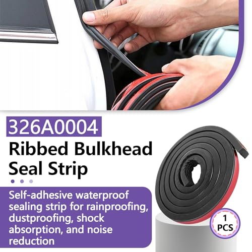 326A0004 Ribbed Bulkhead Seal Strip 3/5 in x 65 in, Self-Adhesive EPDM Ribbed Foam Rubber Weather Stripping for Tonneau Cover, Truck Bed Cover, RV, Boat, Auto, Marine, Garage Door (Black, 1 Pcs)