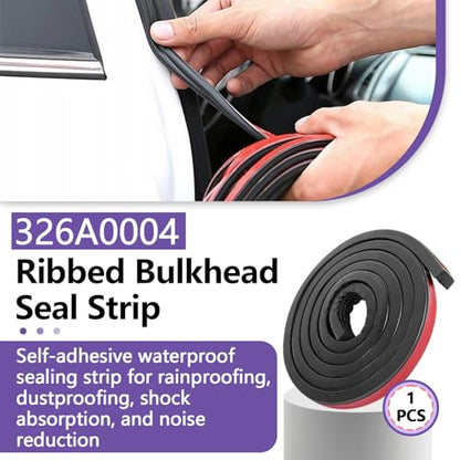 326A0004 Ribbed Bulkhead Seal Strip 3/5 in x 65 in, Self-Adhesive EPDM Ribbed Foam Rubber Weather Stripping for Tonneau Cover, Truck Bed Cover, RV, Boat, Auto, Marine, Garage Door (Black, 1 Pcs)