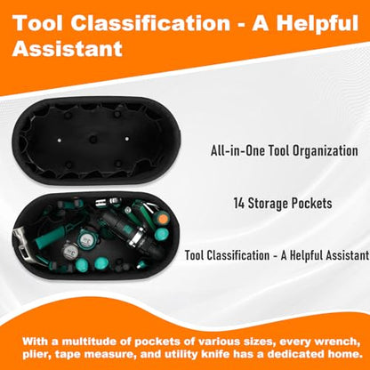 Bucket Tool Organizer with 14 Pockets, Oval Hard Lineman Bucket Bag, Tool Bucket Bag with Tray Hook Holes & Polypropylene Bottom with Drain Holes, No Kickstand