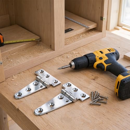 QWORK 316 Stainless Steel T Hinge, 2 Pack Marine Grade 4'' x 2" Boat Hatch Hinges, Heavy Duty Cabinet Hardware Door Hinge for Marine and Exterior Applications