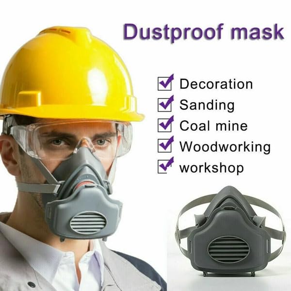 Reusable Half Face Respirator Mask with 10 Filters,2818 Food-Grade Silicone Dust Mask for Painting,Cleaning,Sanding (Gray)