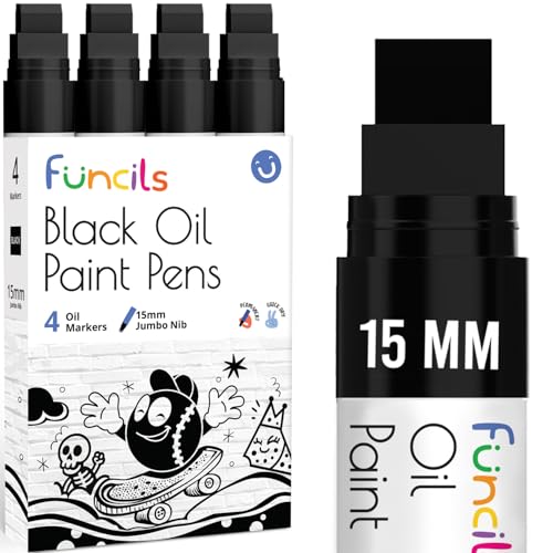 15mm Jumbo Oil Black Paint Pens - Oil Based Paint Markers for Metal, Fabric, Glass, Rocks, Automotive Tire, Furniture Touch Up, Wood, Plastic Surfaces - Waterproof & Permanent Markers (4 pack) - color: 4 - Black, size: Oil Based Ink