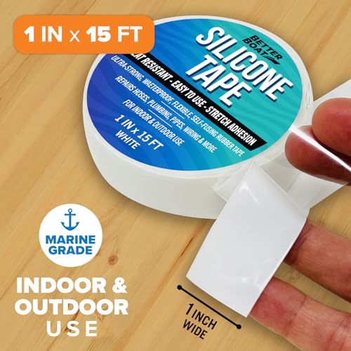Better Boat Self Fusing Silicone Tape Waterproof White, Plumbing Tape for Leaks, Hose and Pipe Repair Tape, 1 in x 15 ft - color: White, size: 15 Ft x 1 in