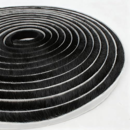 Tambee Weather Stripping Door Seal Strip, Self-Adhesive Pile Brush Weatherstripping for Sliding Window and Door Frame Insulation Tape, 3/8" x 3/8" x 16.5 Ft, Black - color: Black, size: 3/8in*3/8in*16.5ft