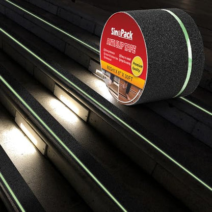 Anti Slip Tape (Glow in the Dark Stripe, 6IN X 30FT) - color: Glow in the dark stripe, size: 6IN X 30FT