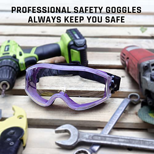 UKNOW Safety Goggles Over Glasses - Anti-Fog Clear Lens - ANSI Z87.1 Certified Eye Protection for Lab Work, Industrial Use - color: Violet