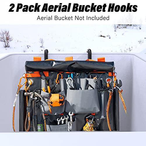 2 Pack Bucket Hooks, Aerial Bucket Hook, Fits for 2" Aerial-Bucket Lip, Hooks for Aerial Baskets, Lineman Bucket Tool Holder, Attach Tool Bags or Aprons to Buckets, Black