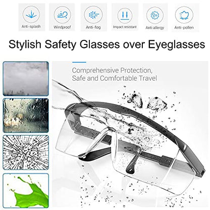 Safety Glasses, Anti-fog Eye Protective Glasses Scratch Resistant Clear Wraparound Lenses Safety Goggles and No-Slip Grips, Adjustable Temples Lab Goggles - color: Clear&black