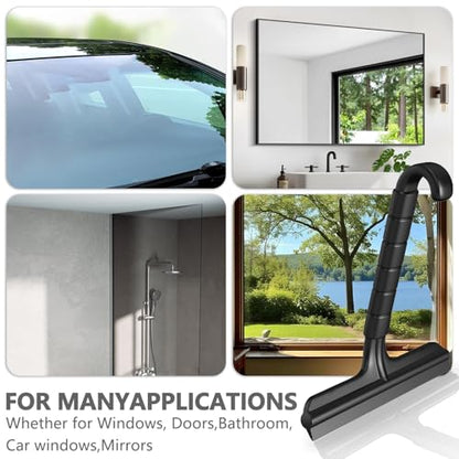All-One-Piece Shower Squeegee for Glass Doors, Silicone Bathroom Squeegee for Shower Glass, Window Tool for Tile Walls, Mirrors, Kitchen and Car, Hand Small Scraper(7.87in-Black)
