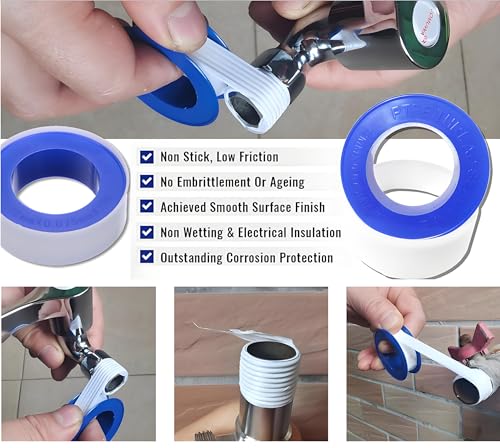 2 Rolls 1/2 Inch(W) X 520 Inches(L) Teflon Plumbers Tape 5.5 Mil Pipe Sealing & Plumbing Thread Tape,PTFE Water Sealant Seal for Shower Head,White - color: 2 Rolls