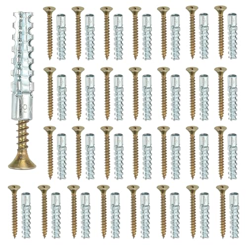 PATIKIL 30 Pcs Drywall Hollow Wall Anchors with Screws 0.16 x 1.38, Steel Dry Wall Anchors Kit for Wooden Concrete Plaster Hinge Hole Repair, Silver (5 x 30mm) - size: 5 x 30mm
