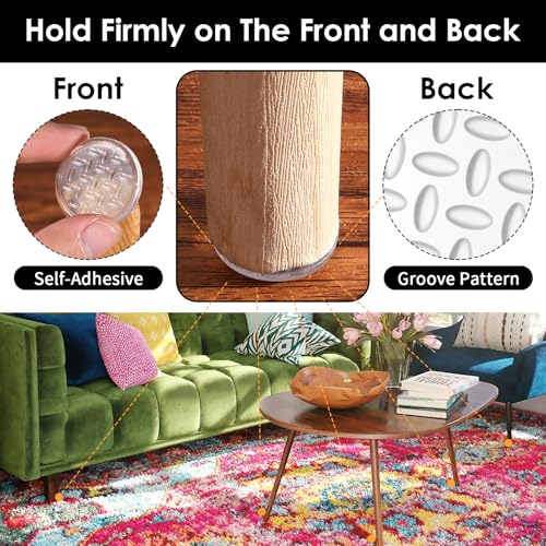 8 Non Slip Furniture Grippers Pads Transparent Round Furniture Rubber Grippers Prevent Sliding for Hardwood Floor Laminate Tile Carpet Protect Couches Chairs Tables Reducing Scratch Proof Floor