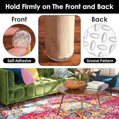 8 Non Slip Furniture Grippers Pads Transparent Round Furniture Rubber Grippers Prevent Sliding for Hardwood Floor Laminate Tile Carpet Protect Couches Chairs Tables Reducing Scratch Proof Floor