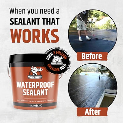Liquid Rubber Waterproof Sealant – DIY Leak Repair Coating for Flat, Metal & Low Slope Roofs, Foundations, Gutters & More – Flexible Protective Membrane - Black - 5 Gallon - size: 5 Gallon