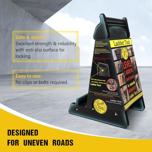 Brvclon Ladder Leveler for Uneven Ground, Slopes, Roofs, Stairs, Multifunctional Ladder Stabilizer with Storage, up to 500 Lbs, with Non-Slip Rubber Strip, Without Installation, Black