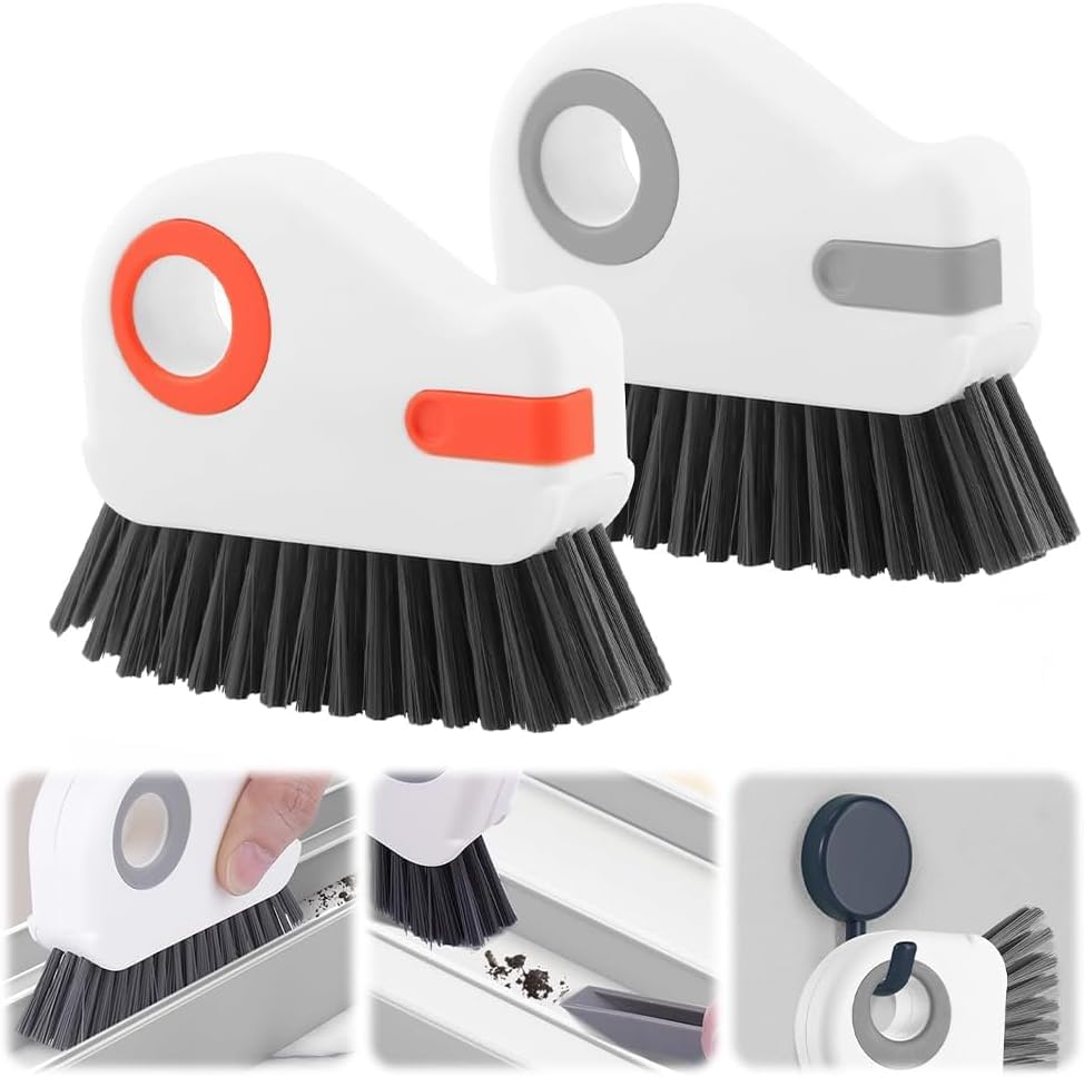 2 in 1 Groove Cleaning Brush, Window Track Cleaner Brush with Hidden Scraper, Crevice Cleaning Brush for Sliding Door Track, Window Sill, Narrow Gaps, Kitchen & Bathroom Cleaning Tool (Mix) - color: Mix