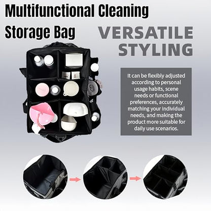 Tool Organizer Tote Bag, Pink and Black, Large Capacity with Adjustable Compartments, Portable Cleaning Storage Caddy, 14.96x10.63x9.06 Inches - color: Pink