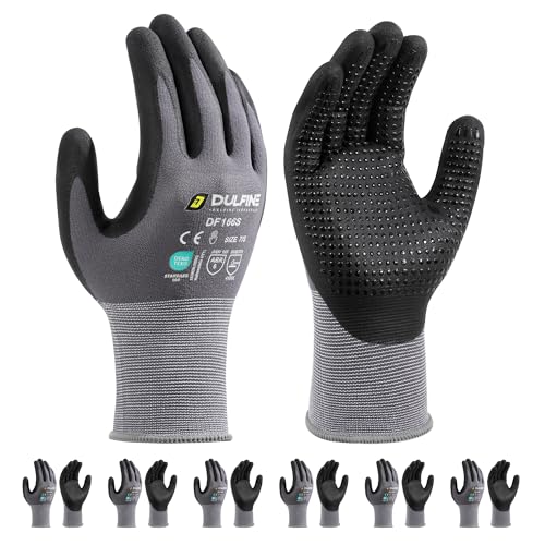 DULFINE Work Gloves for Men & Women,6 Pairs Pack,Touchscreen MicroFoam Nitrile,Ideal for General Purpose,Home Improvement - color: Grey Dotted - 6 Pairs, size: Large