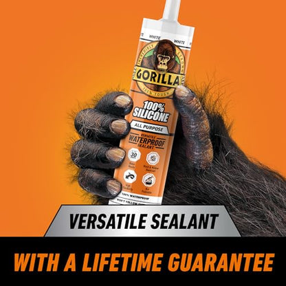 Gorilla 100% Silicone Sealant All Purpose, 10 Ounce Cartridge, White (Pack of 2) - color: White, size: 2 Pack