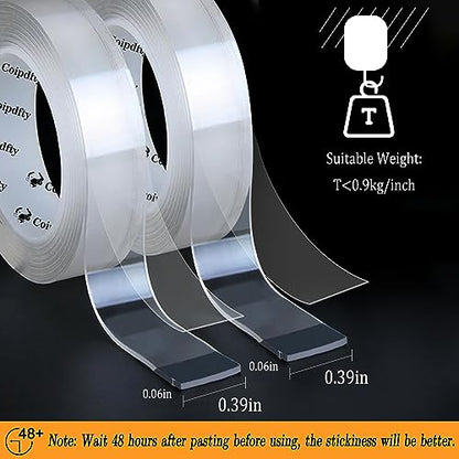 Double Sided Tape for Walls - Removable Poster Tape Mount - Heavy Duty Sticky Tape for Wall Hanging Pictures - Traceless, Washable Adhesive Tape (4 Rolls, 0.4" x 26ft) - color: 4Rolls,Total(0.4in*26FT)