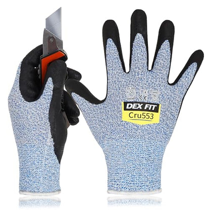 DEX FIT Level 5 Cut Resistant Gloves Cru553, 3D-Comfort Stretchy Fit, Power Grip, Professional Grade, Thin, Touch-Screen Compatible, Durable, Machine Washable; Blue S (7) 1 Pair - color: Blue, size: Small