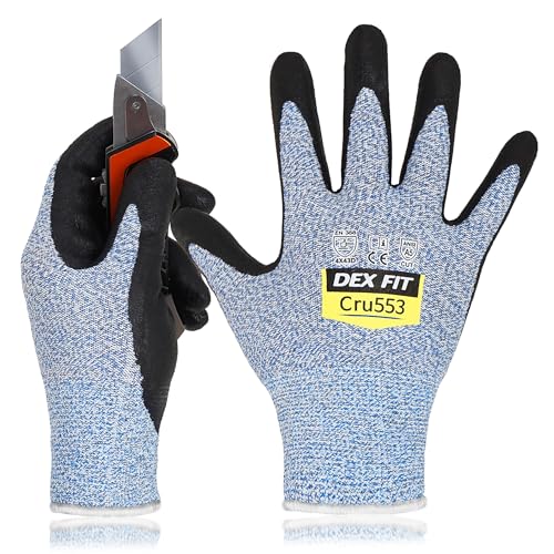 DEX FIT Level 5 Cut Resistant Gloves Cru553, 3D-Comfort Stretchy Fit, Power Grip, Professional Grade, Thin, Touch-Screen Compatible, Durable, Machine Washable; Blue S (7) 1 Pair - color: Blue, size: Small