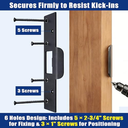 Extra Long Door Strike Plate 7", Heavy Duty Door Reinforcement Plate for Frame Repair & Security, Metal Strike Plate with Long Screws, Black