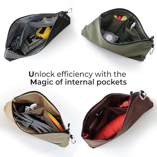 COREFLEX Premium Tool Pouch Zipper Bag, Small Tool Bag, Multipurpose Storage pouch, Heavy duty Flat Bottom Tool bag with YKK Zipper (3 pack Large 12inch) - size: 3 Pack Large 12inch Khaki