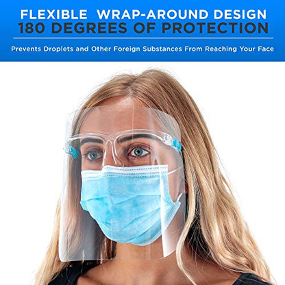 TCP Global Salon World Safety Face Shields with Glasses Frames (Pack of 10) - Ultra Clear Protective Full Face Shields - color: Clear