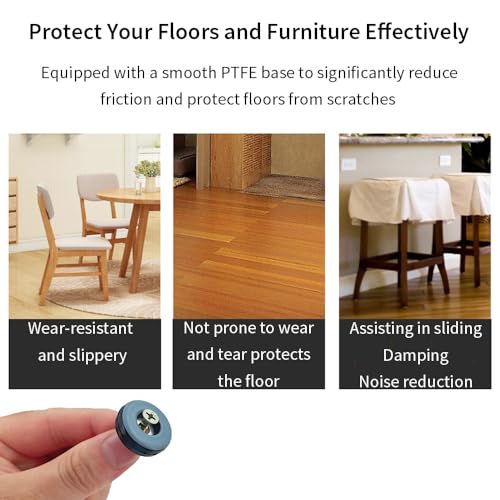 12pcs Screw on Furniture Glides 1 Inch (25mm) Diameter PTFE Teflon Chair Leg Floor Protectors Heavy Duty Furniture Sliders Pads Table Foot Gliders for Hardwood Carpet and Tile Floors - size: 1 inch(25mm)