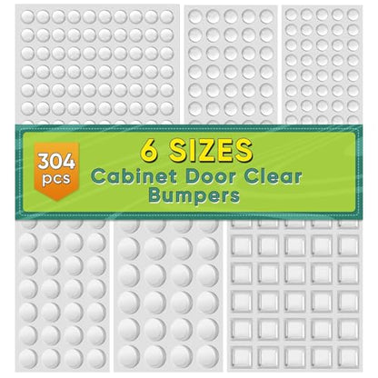 ONUEMP 304pcs Cabinet Door Bumpers Clear, Adhesive Rubber Feet Silicone, Sound Dampening Door Slam Stopper Non Slip Furniture Pads Wall Protector for Cutting Board, Drawers, Glass Cabinet - size: 304pcs