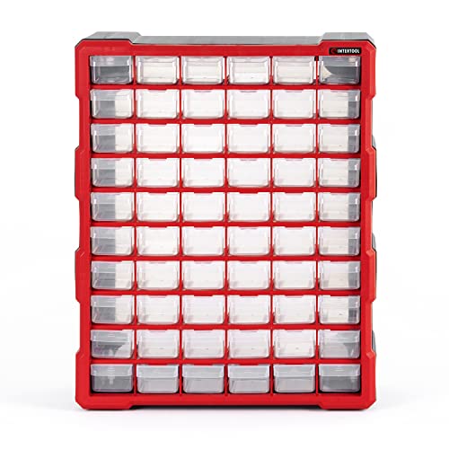 INTERTOOL Small Parts Organizer for Hardware & Screws | 60 Removable Bins with Dividers | Wall Mount or Desktop Craft & Lego Storage Cabinet | 19” x 15” x 7” BX08-4016 - style: 60 Drawers