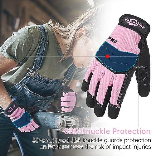 AIGEVTURE Women's Pink X Small Flexible Breathable Grip Safety Mechanic Touch Screen Yard Work Gloves - color: Sakura Pink-black-grip, size: X-small (Pack of 1)